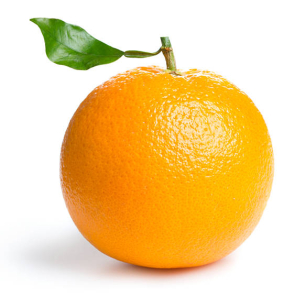 Orange with leaf on white background